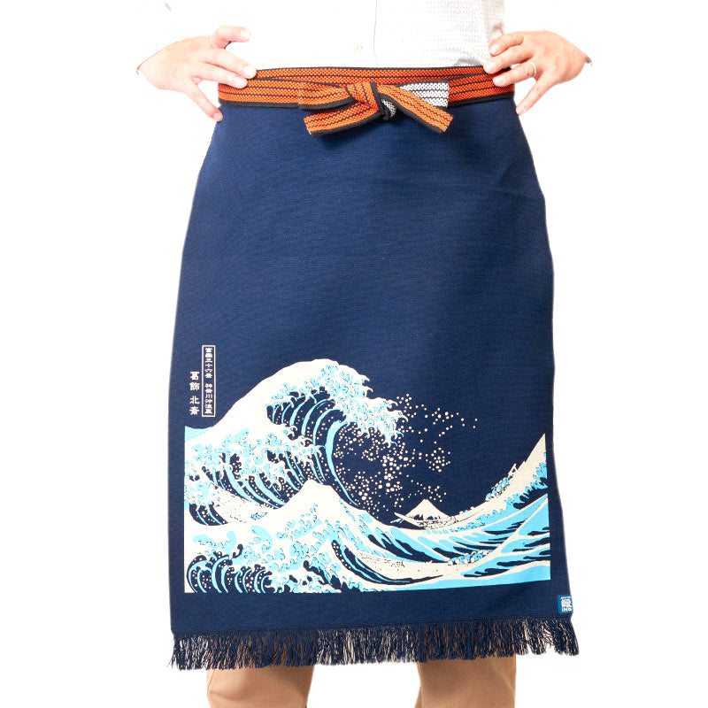 ＜コラボ商品＞プリント帆前掛け 浮世絵「北斎・神奈川沖波裏」豊橋帆前掛け【日本製】